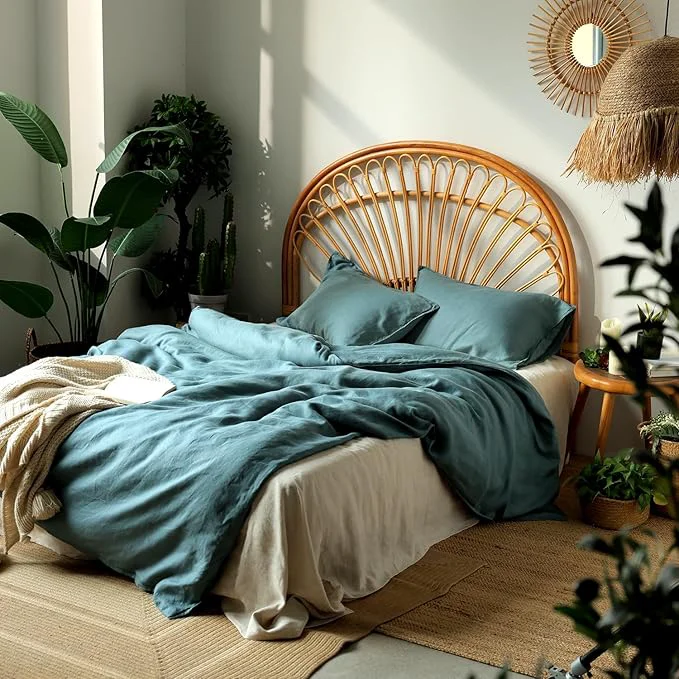 Crafted XZ XIFA Blue Linen Duvet Cover King Washed French Flax Linen Bedding with Zipper Closure Cooling for Hot Sleepers Textured Bed Sets – 1 Duvet Cover and 2 Pillowcases Minimalist