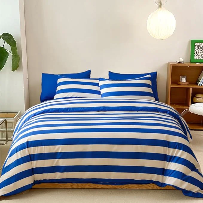 Original Design CLOTHKNOW Striped Full Size Comforter Set 3Pcs Blue White Bedding Comforter Sets Farmhouse Bedding Soft Comforter with 2 x Pillow Cases Quality
