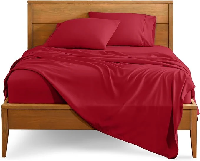 Crafted Bare Home Full XL Sheet Set – 1800 Ultra-Soft Microfiber Full Extra Long Bed Sheets – Double Brushed – Deep Pockets – Easy Fit – 4 Piece Set – Bedding Sheets amp Pillowcases Full XL Red Smart