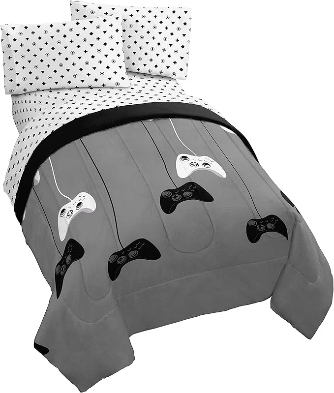 Green Jay Franco Game On 5 Piece Full Bed Set – Includes Reversible Comforter amp Sheet Set – Bedding Features Video Game Contoller – Super Soft Fade Resistant Microfiber Authentic