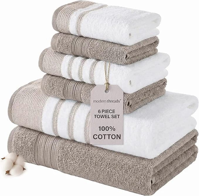 Quality Modern Threads 6-Piece Towel Set – Cotton Quick Dry Ultra Absorbent – Minimalist