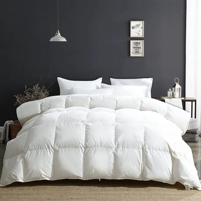 Advanced APSMILE Luxury Heavyweight Down Feather Fibers Comforter Full Queen Size Thick Duvet for Winter Climates Cold Sleepers -Ultra Soft Organic Cotton Cover Fluffy Duvet Insert Ivory White 90×90 Premium Material