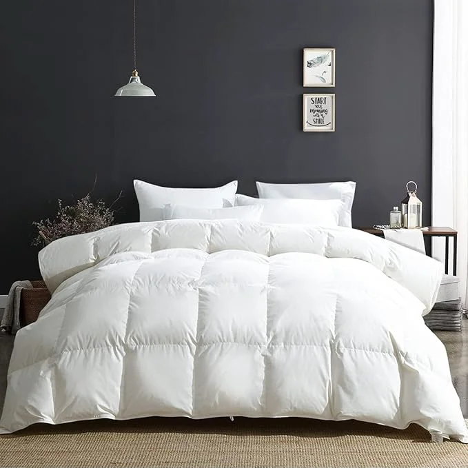 APSMILE Fluffy Heavyweight Down Feather Fibers Comforter Oversized King Size Thick Duvet Insert for Winter Climates-Ultra Soft Organic Cotton Cover Luxury Duvet Insert Ivory White 120×98 Relaxed