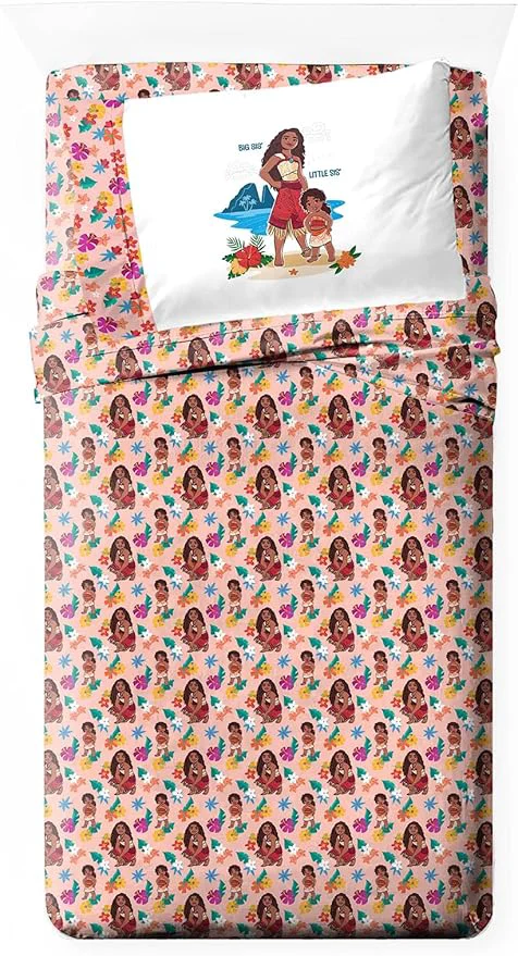 Detailed Jay Franco Kids Sheet Set with Fitted Flat Sheets amp Pillow Cover – Ultra-Soft Bedding with Pillowcase for Room Decor Pink – Moana 3 Piece Twin Sustainable