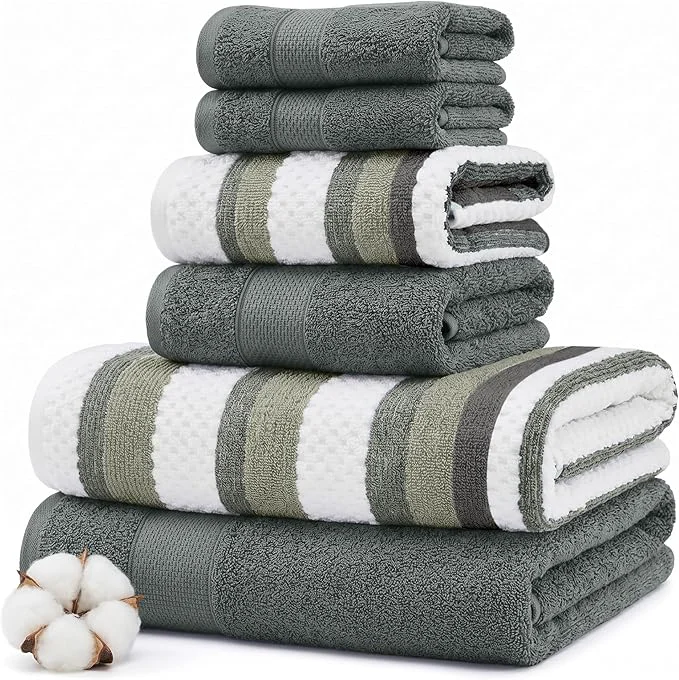 Casual Modern Threads Pax 6-Piece Reversible Yarn Dyed Jacquard Towel Set Safe