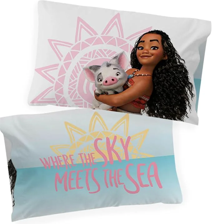 Smooth Jay Franco Disney Moana 2 Pack Reversible Pillowcases – Tropical Patchwork Double Sided Pillow Cover – Features Pua Kids Super Soft Bedding Durable