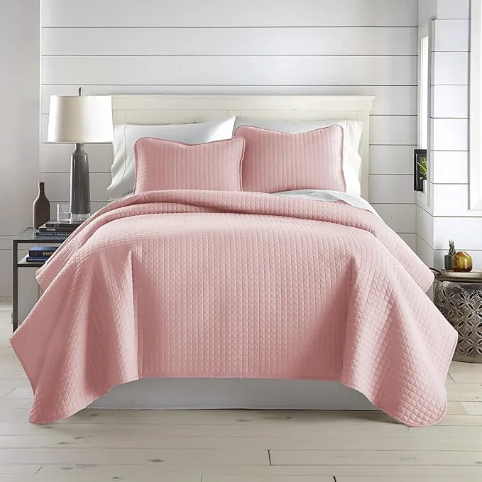 Quality Southshore Fine Living Inc. Stitched Pink Queen Quilt Bedding Set Oversized Quilts Queen Size Full Pet Hair Resistant Bedding Soft Cozy Bedspread Full Size Coverlet 2 Pillow Shams Pastel Pink Excellent