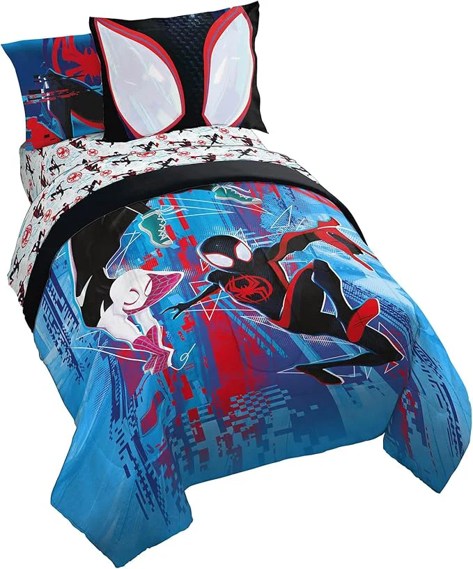 Fashionable Marvel Spiderman Across The Spider-Verse Glitch 7 Piece Full Size Bed Set – Includes Comforter amp Sheet Set Bedding – Super Soft Fade Resistant Microfiber Product Clean