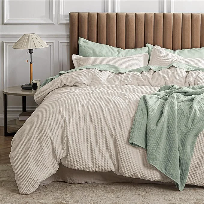Specialty Bedsure Waffle Comforter Set California King Beige Soft Bedding Waffle Weave Bed Set 3 Pieces 1 Comforter 104 quot x96 quot and 2 Pillow Shams Cotton Shell and Polyester Lining for All Seasons Luxury