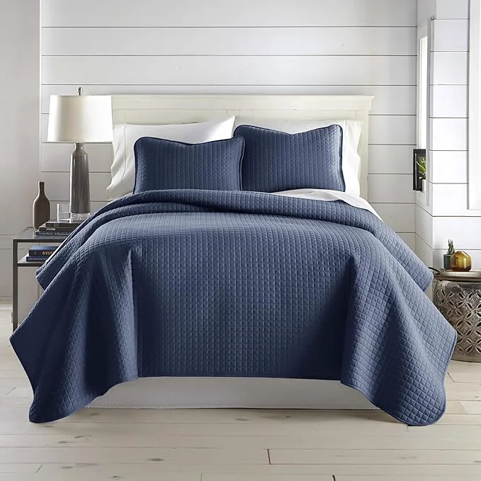 Durable Southshore Fine Living Inc. Summer Quilt Queen Size Full Size Bedding Set Pet Hair Resistant Bedding Coverlet Sets Bedspreads Queen Size with 2 Pillow Shams Quilted Comforter Dark Blue Quilt Stylish
