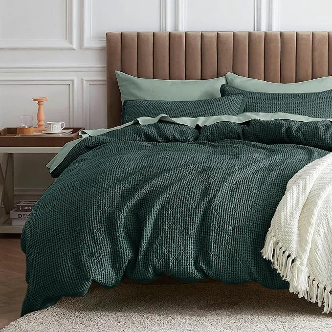 Versatile Bedsure Waffle Comforter Set King Forest Green Soft Bedding Waffle Weave Bed Set 3 Pieces 1 Comforter 104 quot x90 quot and 2 Pillow Shams Cotton Shell and Polyester Lining for All Seasons Crafted