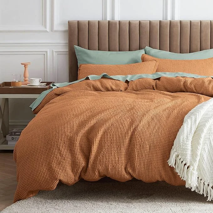 Sophisticated Bedsure Waffle Comforter Set Queen Hazel Soft Bedding Waffle Weave Bed Set 3 Pieces 1 Comforter 90 quot x90 quot and 2 Pillow Shams Cotton Shell and Polyester Lining for All Seasons Certified