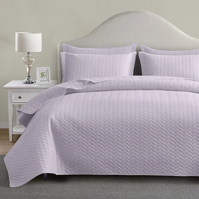 Efficient Maple amp Stone Lilac Purple Quilt Set King Size Lightweight Bedspread Ultrasonic Chevron Pattern Light Coverlet for All Season Comforter Bedding Decor – 3 Piece King Bed Cover Sets High-Performance