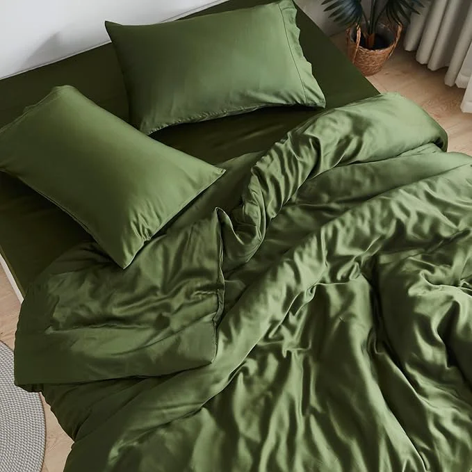 Traditional DOZ Sheet Set Viscose derived from Bamboo Organically Grown Buttery Soft Cooling Sheets High GSM Deep Pockets – 2 Piece – 1 Pillowcase 1 Fitted Sheet Forest Twin XL Consistent
