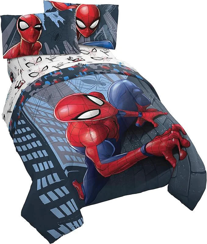 Original Jay Franco Marvel Spiderman Crawl 5 Piece Full Bed Set – Includes Reversible Comforter amp Sheet Set Bedding – Super Soft Fade Resistant Microfiber – Marvel Product Powerful