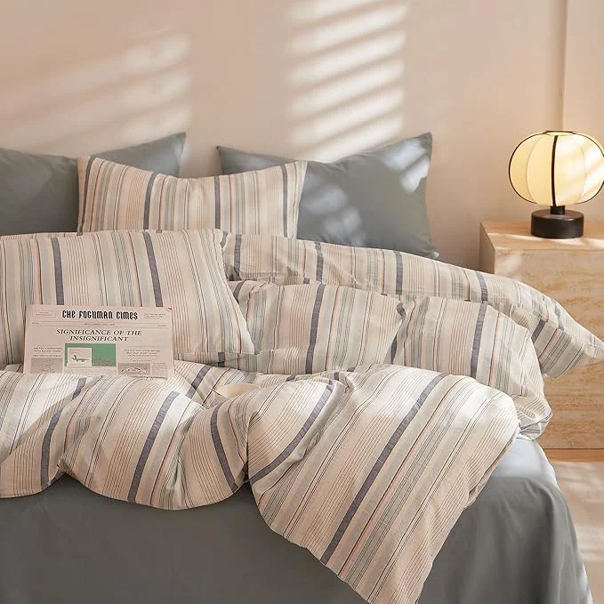 Stylish LifeTB Striped Duvet Cover Set Queen Washed Cotton Blue White Stripes Pattern Printed Comforter Cover 3 Pieces Striped Bedding Set Comfy Breathable Duvet Cover Queen with 2 Pillowcases Optimized