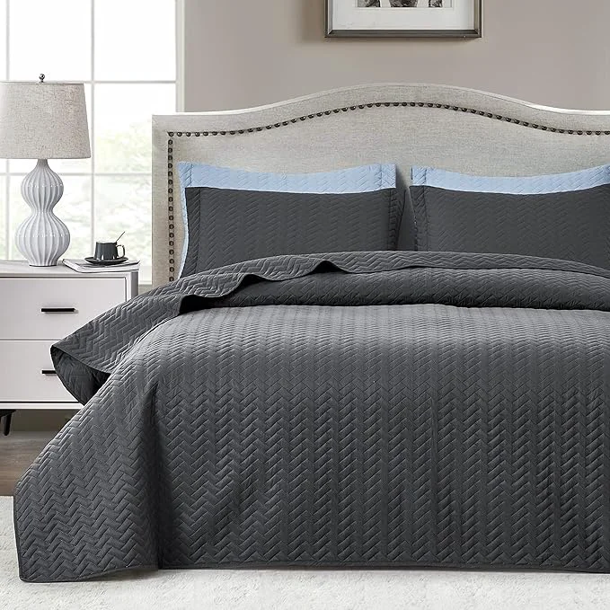Selected Maple amp Stone Quilt Set Twin Twin XL Lightweight Charcoal Grey Bedspread Ultrasonic Chevron Pattern Light Coverlet for All Season Comforter Bedding Decor – 2 Piece Twin Extra Long Bed Cover Sets Classic