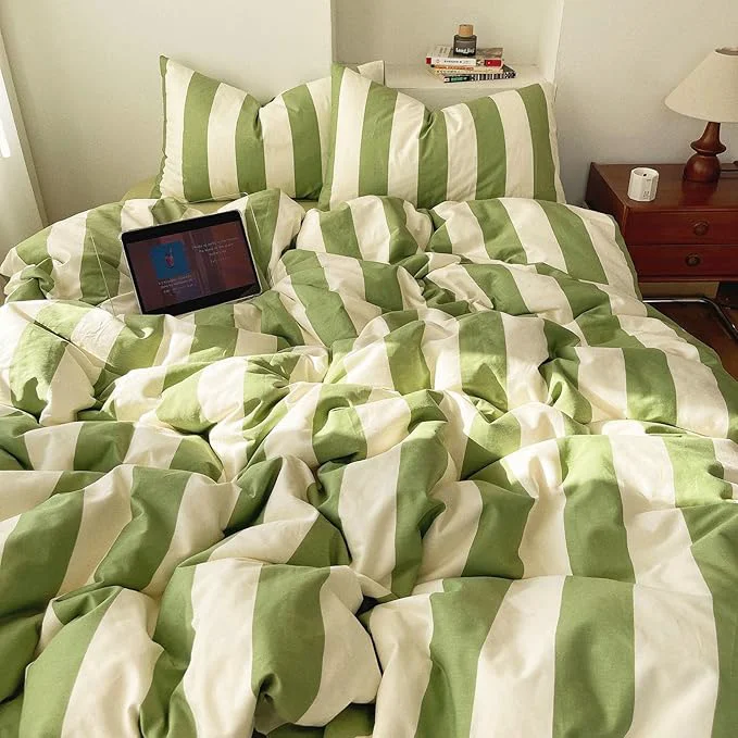 Carefully Designed LifeTB Sage Green and White Striped Duvet Cover Set Twin XL Washed Microfiber Soft Breathable Striped Bedding Set 3 Pieces Retro Stripes Pattern Printed Comforter Cover with 2 Pillowcases Powerful