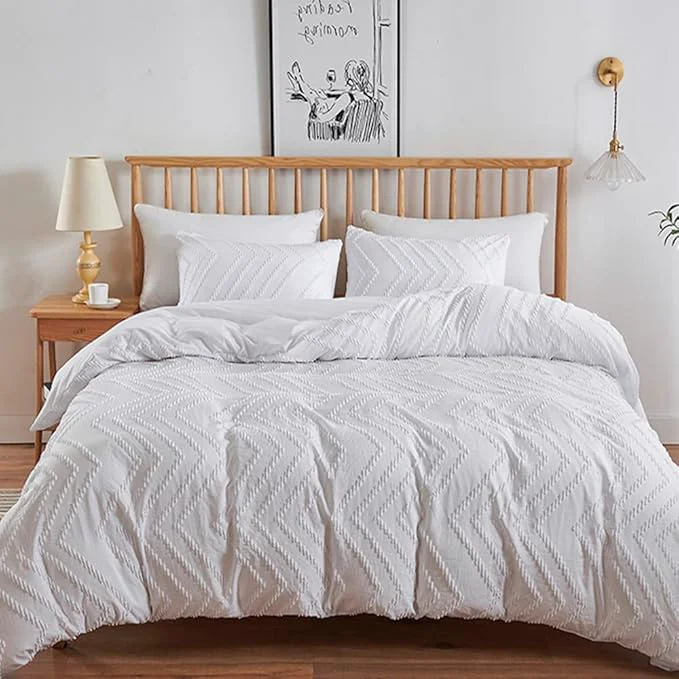Fine Crafted CLOTHKNOW White Tufted Full Size Comforter Sets 3Pcs Farmhouse Bedding Sets Soft Shabby Chic Boho Comforter with 2 x Pillow Cases Exceptional