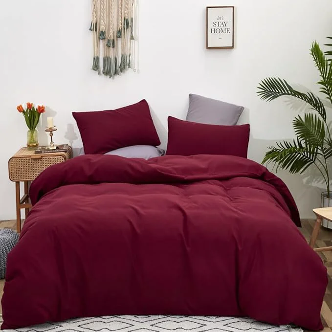 Original Design CLOTHKNOW Burgundy Full Size Comforter Set 3Pcs Wine Red Bedding Comforer Sets Dark Red Comforter Full Soft All Season Bedding Sets Innovative