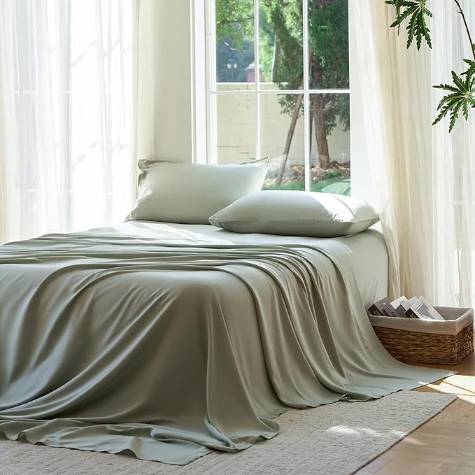 Carefully Designed DOZ Sheet Set Viscose derived from Bamboo Organically Grown Buttery Soft Cooling Sheets High GSM Deep Pockets – 3 Piece – 1 Pillowcase 1 Fitted Sheet 1 Top Sheet Sage Twin Easy-to-Use