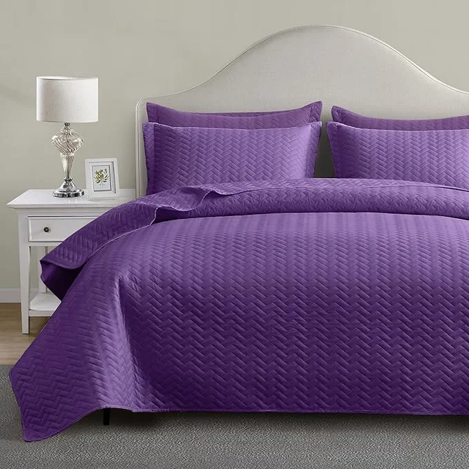 Selected Maple amp Stone Quilt Set Twin Size Purple Lightweight Bedspread Ultrasonic Chevron Pattern Light Coverlet for All Season Comforter Bedding Decor – 2 Piece Twin Bed Cover Sets World-Class
