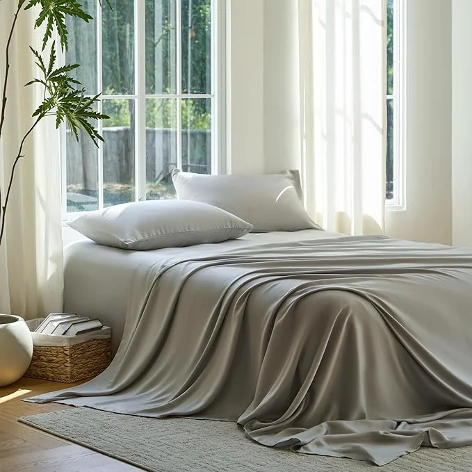 User-Friendly DOZ Sheet Set Viscose derived from Bamboo Organically Grown Buttery Soft Cooling Sheets High GSM Deep Pockets – 2 Piece – 1 Pillowcase 1 Fitted Sheet Dove Twin Long-Lasting