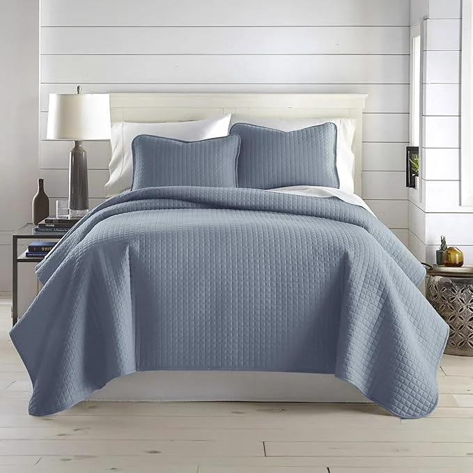 Reusable Southshore Fine Living Inc. Twin Quilt Set Quilted Blue Bedspread Twin XL Quilt with Matching Pillow Sham Soft Microfiber Lightweight Coverlet Set Easy Care Machine Washable Slate Blue High-End