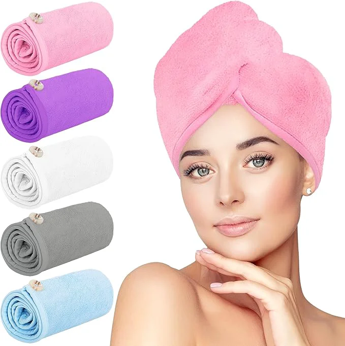 User-Friendly Hair Towel Wrap 5 Pack Quick Dry Hair Wrap Highly Absorbent Adjustable Soft Breathable