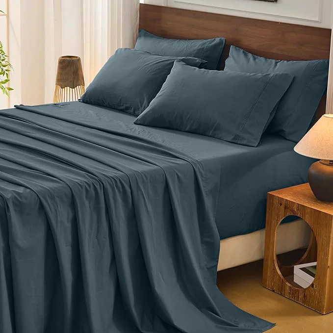 Pure Bedlifes French Flax Linen Sheets Set California King Size-6 Piece Extra Deep Pocket 18-24 quot Soft Breathable Cal King Bed Sheets with Temperature Regulating amp Moisture-Wicking Cool Gray Premium