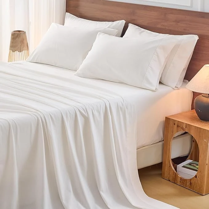 Relaxed Bedlifes French Flax Linen Sheets Set King Size – 6 Piece Extra Deep Pocket 18-24 quot Soft Breathable King Bed Sheets with Temperature Regulating amp Moisture-Wicking White Durable