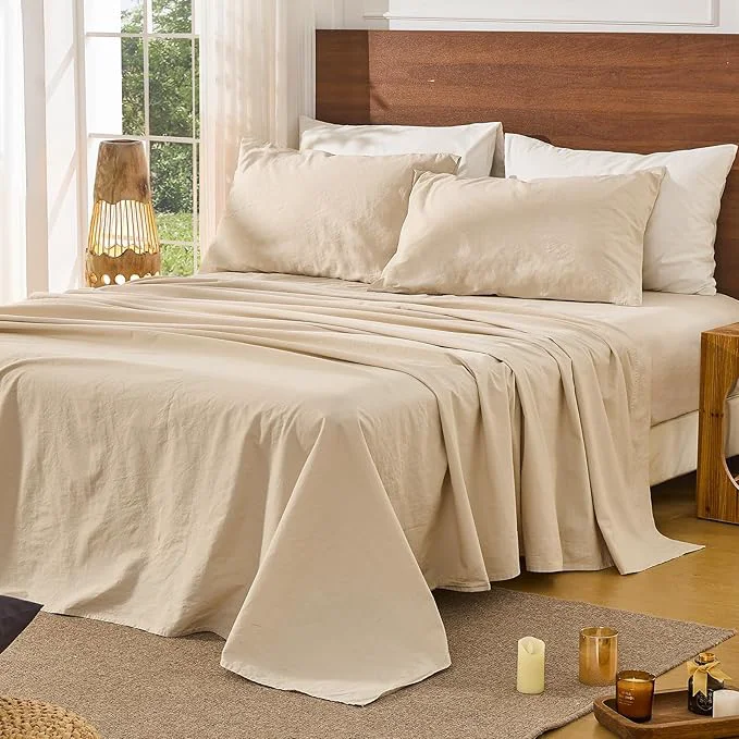 Verified Bedlifes French Pure Linen Sheets California King Size Breathable and Cooling Flax Sheet Set Soft Durable and Moisture Wicking 16 Inch Deep Pocket-4 Piece Cal King Linen Minimalist