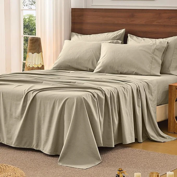 Bedlifes French Pure Linen Sheets King Size Breathable and Cooling Flax Sheet Set Soft Durable and Moisture Wicking 16 Inch Deep Pocket-4 Piece King Taupe Long-Lasting