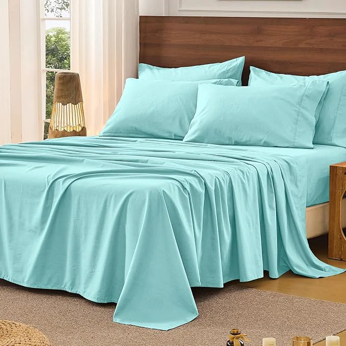 Smart Bedlifes French Pure Linen Sheets King Size Breathable and Cooling Flax Sheet Set Soft Durable and Moisture Wicking 16 Inch Deep Pocket-4 Piece King Teal Smooth