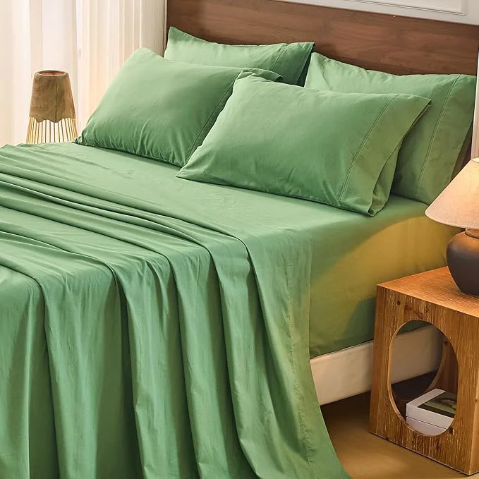 Safe Bedlifes French Flax Linen Sheets Set Queen Size – 6 Piece Extra Deep Pocket 18-24 quot Soft Breathable Queen Bed Sheets with Temperature Regulating amp Moisture-Wicking Sage Green Certified