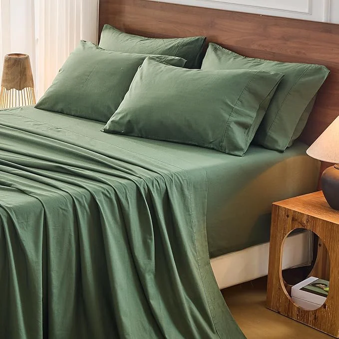 Excellent Bedlifes French Flax Linen Sheets Set California King Size-6 Piece Extra Deep Pocket 18-24 quot Soft Breathable Cal King Bed Sheets with Temperature Regulating amp Moisture-Wicking Forest Green Sophisticated