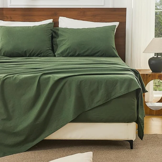 Casual Bedlifes French Linen Sheets California King Size 18-24 quot Extra Deep Pocket 4-Piece Set Breathable amp Moisture-Wicking Soft amp Durable Sheets for Thick Mattresses Forest Green Trendy