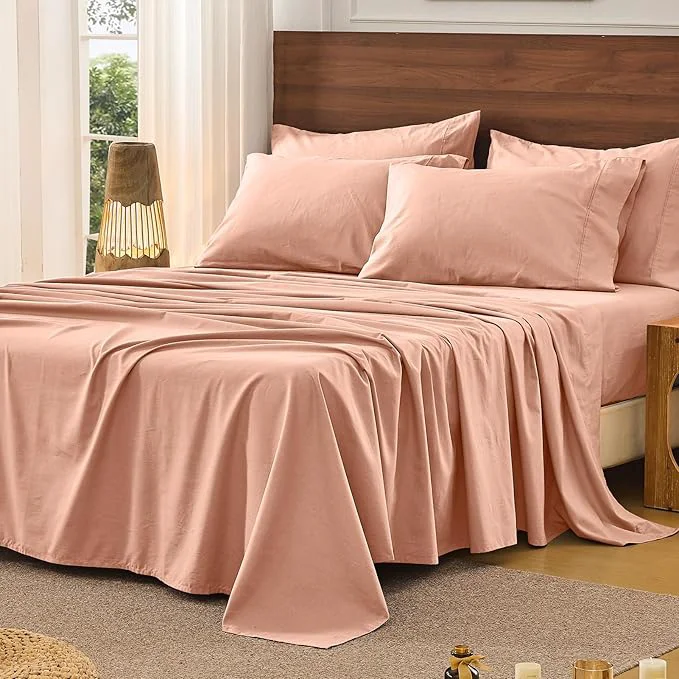Environmentally Friendly Bedlifes French Pure Linen Sheets King Size Breathable and Cooling Flax Sheet Set Soft Durable and Moisture Wicking 16 Inch Deep Pocket-4 Piece King Blush Pink High-Performance