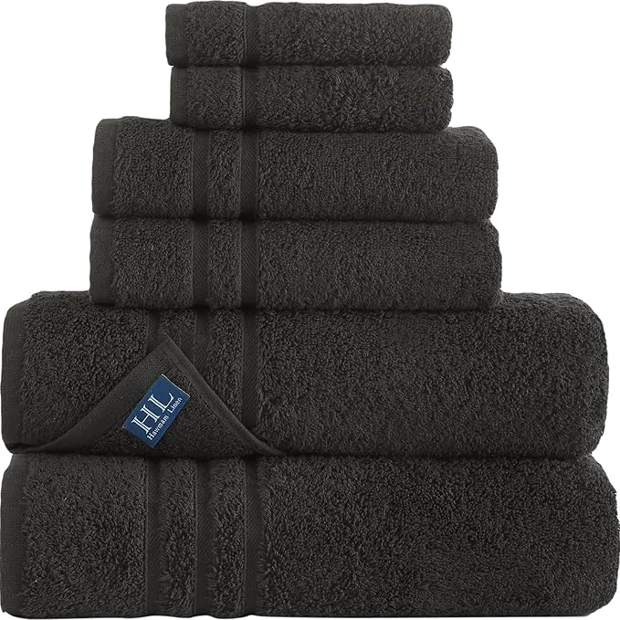 Selected Black 6 Pack Bath Towels Sets Linen Elite