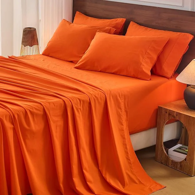 Reusable Bedlifes French Flax Linen Sheets Set King Size – 6 Piece Extra Deep Pocket 18-24 quot Soft Breathable King Bed Sheets with Temperature Regulating amp Moisture-Wicking Orange Practical
