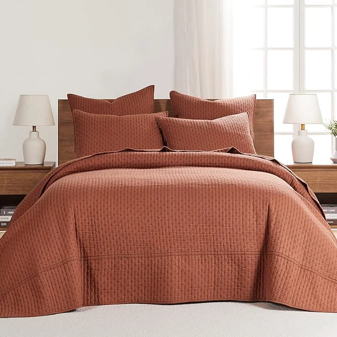 Green Levtex Home Cross Stitch Reversible Queen Bedspread Set 104x106in with 2 Pillow Shams 26x20in – Stitch Texture – Adobe – Cotton Queen Size Bedspread Set – Lightweight Soft Pre-Washed Excellent