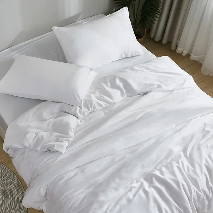 Crafted DOZ Sheet Set Viscose derived from Bamboo Organically Grown Buttery Soft Cooling Sheets High GSM Deep Pockets – 4 Piece – 2 Pillowcases 1 Fitted 1 Top Sheet Snow Queen Quality