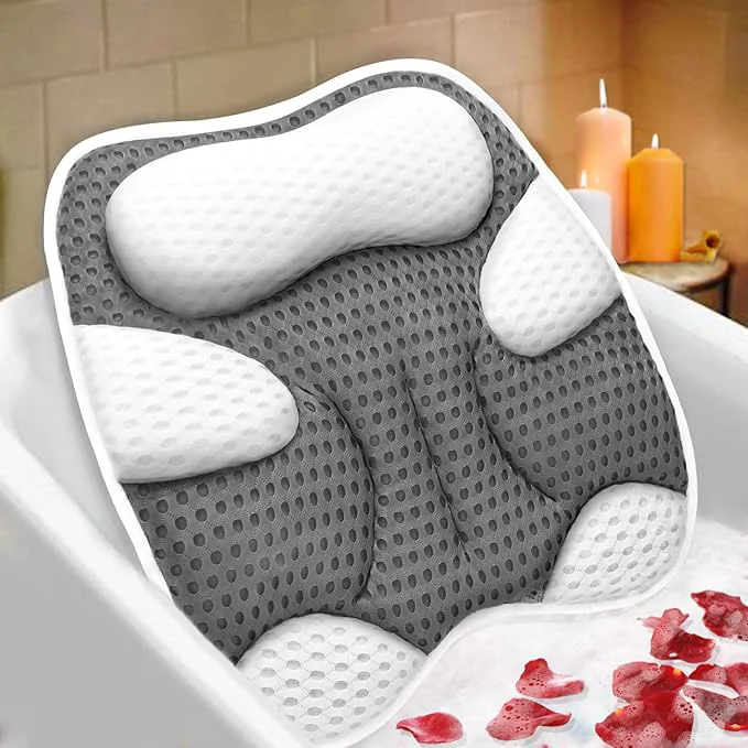 Safe Bath Pillow for Tub Ergonomic Cat Shape Design Bath Pillow for Head and Neck Genuine