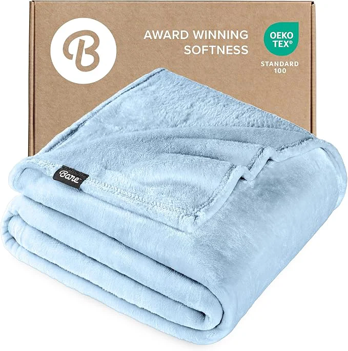 Bare Home Fleece Blanket – Throw Travel – Ultra-Soft Lightweight for Bed Sofa and Couch – Luxury Microplush – Cozy Warm Blanket Throw Travel Light Blue Fast