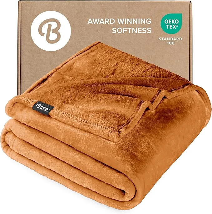 Powerful Bare Home Fleece Blanket – Throw Travel – Ultra-Soft Lightweight for Bed Sofa and Couch – Luxury Microplush – Cozy Warm Blanket Throw Travel Sienna Smooth