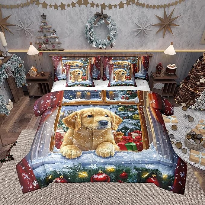 Responsible Castle Fairy Cute Dog Puppy 7 Pieces Bedding Set Queen Bed in a Bag Watercolor Christmas Trees Bell Comforter Set Kids Happy New Year Gifts Soft Warm Microfiber Bedding Convenient