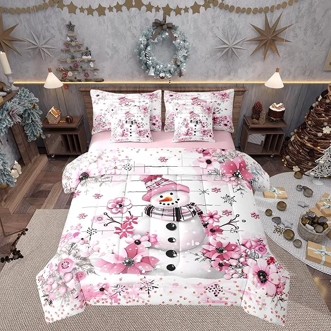 Selected Castle Fairy Watercolor Flowers Comforter Set Bed in a Bag 7 Pieces King Merry Christmas Cherry Blossom Bedding Set Fashion Diamond Comforter Fitted Flat Sheet 2 Pillowcases 2 Throw Pillow Covers User-Friendly
