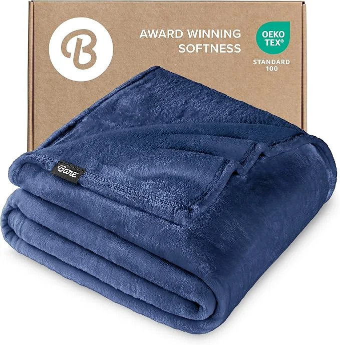 Contemporary Bare Home Fleece Blanket – Throw Extra Long – Ultra-Soft Lightweight for Bed Sofa and Couch – Luxury Microplush – Cozy Warm Blanket Throw XL Dark Blue Responsible