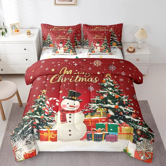 Genuine Castle Fairy Merry Christmas 7 PCS Comforter Set Cartoon Snowman Christmas Trees Bedding Set for Kids Girls Happy New Year Gifts Bed in a Bag with Comforter Sheets and Pillow Cases King Dependable