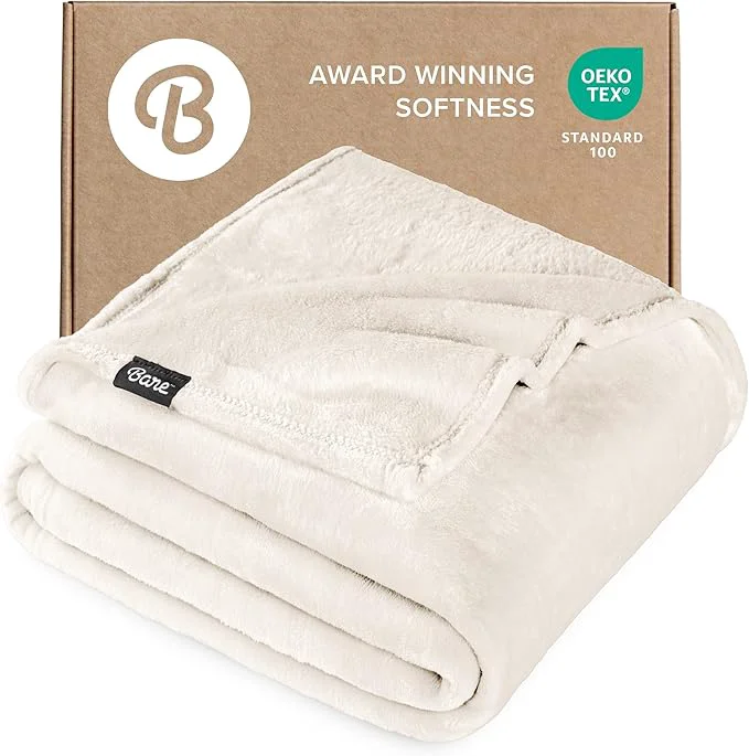 Secure Bare Home Fleece Blanket – Full Queen – Ultra-Soft Lightweight for Bed Sofa and Couch – Luxury Microplush – Cozy Warm Blanket Full Queen Vanilla Practical